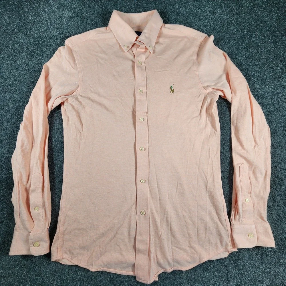 Polo Ralph Lauren Slim Fit Knit Oxford Mens Medium Pink Long Sleeve Button Down